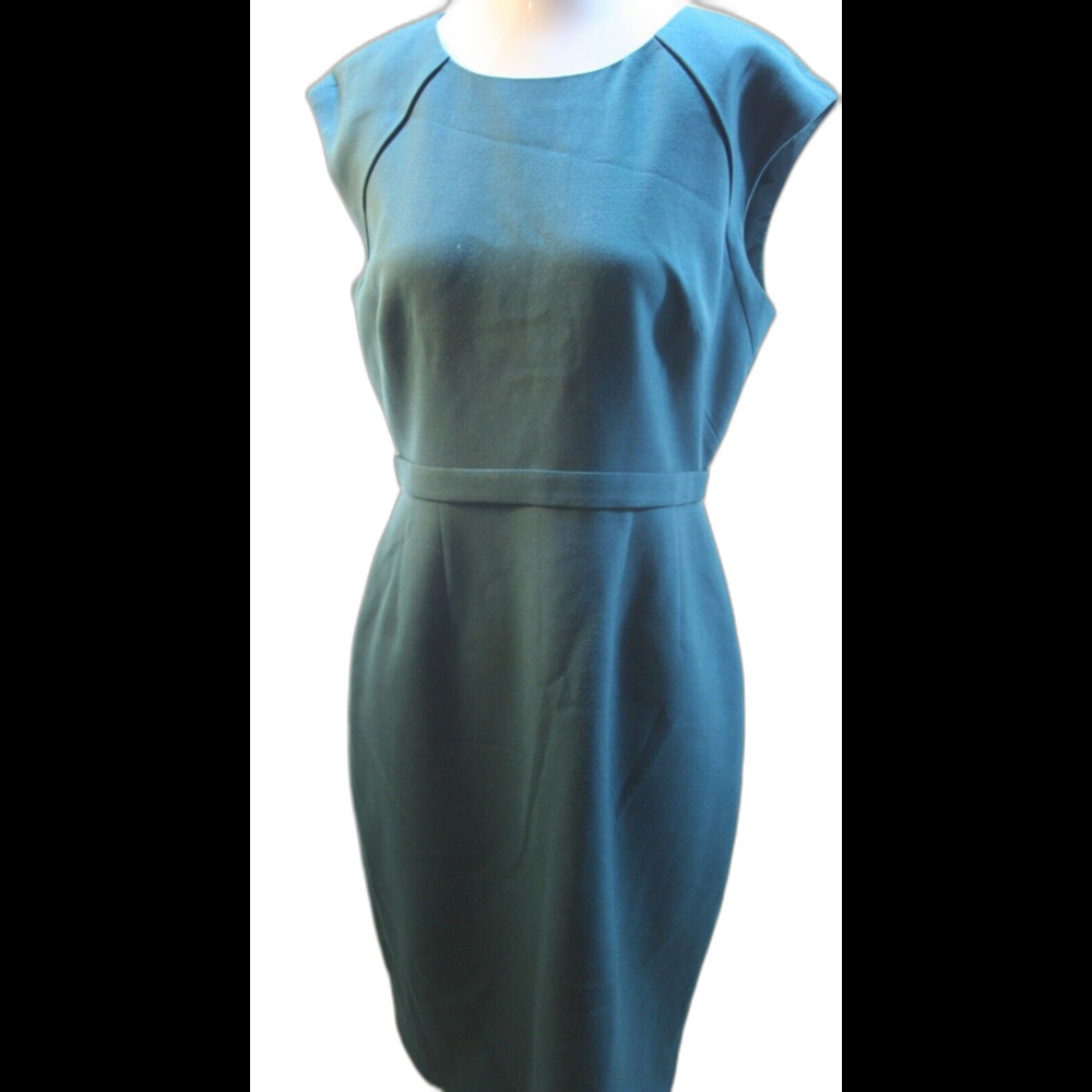 Elie Tahari Women Dk Teal Blue Sleeveless Knee Length Sheath Dress Belted Ofc 8
